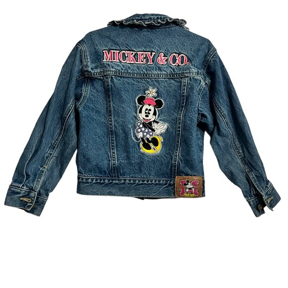 Disney Other - VTG MICKEY & CO KIDS JACKET 6X LARGE DENIM JEAN MINI GIRLS BLUE PINK RUFFLE